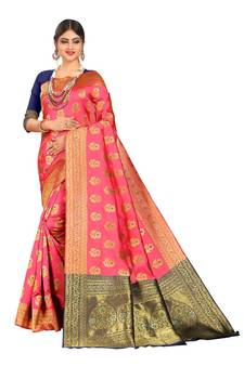 Women's Pink Traditional Banarasi Art Silk Zari work Saree