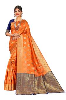 Women's Orange Traditional Banarasi Art Silk Zari work Saree