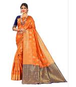 Women's Orange Traditional Banarasi Art Silk Zari work Saree