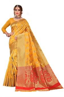 Women's Gold Traditional Banarasi Art Silk Zari work Saree