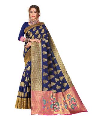Women's Navy Traditional Banarasi Art Silk Zari work Saree 1
