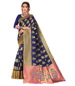 Women's Navy Traditional Banarasi Art Silk Zari work Saree