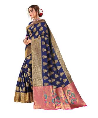 Women's Navy Traditional Banarasi Art Silk Zari work Saree 2