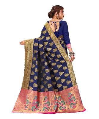 Women's Navy Traditional Banarasi Art Silk Zari work Saree 3