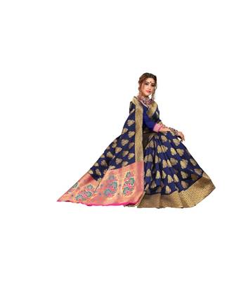 Women's Navy Traditional Banarasi Art Silk Zari work Saree 4