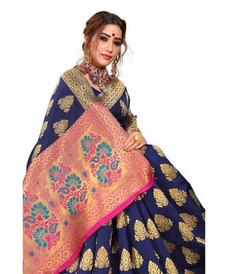 Women's Navy Traditional Banarasi Art Silk Zari work Saree 5
