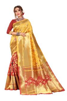 Women's Gold Half and Half Banarasi Art Silk Zari work Saree