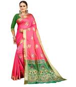 Women's Pink Kanjivaram style Traditional Banarasi Art Silk Zari work Saree