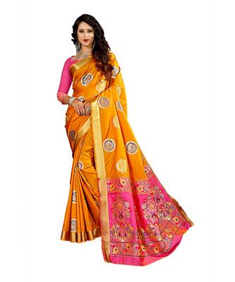 Women's Mustard Kanjivaram style Traditional Banarasi Art Silk Zari work Saree 1