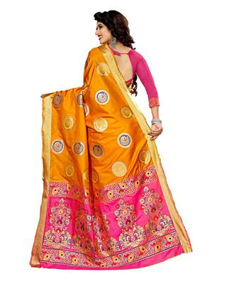 Women's Mustard Kanjivaram style Traditional Banarasi Art Silk Zari work Saree 3