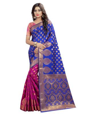 Women's Blue Half and Half Banarasi Art Silk Zari work Saree 1
