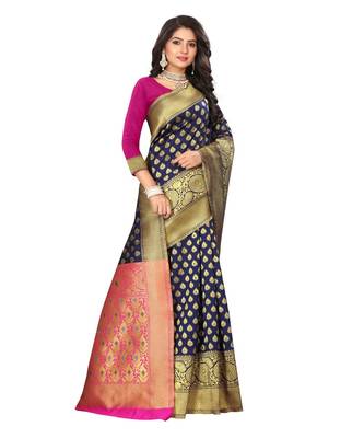 Women's Navy Traditional Banarasi Art Silk Zari work Saree 3