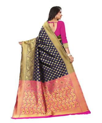Women's Navy Traditional Banarasi Art Silk Zari work Saree 4