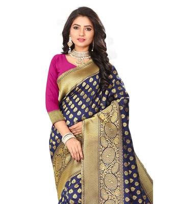 Women's Navy Traditional Banarasi Art Silk Zari work Saree 5