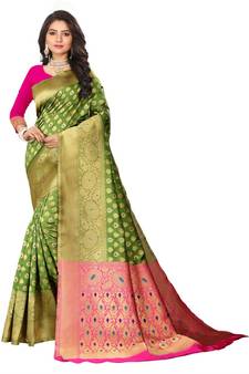 Women's green Traditional Banarasi Art Silk Zari work Saree