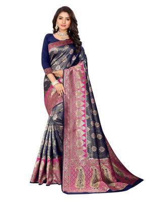 Women's Navy Traditional Banarasi Art Silk Zari work Saree 1