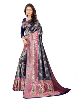 Women's Navy Traditional Banarasi Art Silk Zari work Saree 2