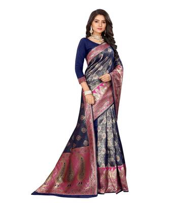 Women's Navy Traditional Banarasi Art Silk Zari work Saree 3