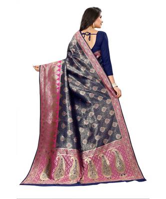 Women's Navy Traditional Banarasi Art Silk Zari work Saree 4