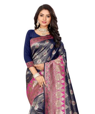 Women's Navy Traditional Banarasi Art Silk Zari work Saree 5