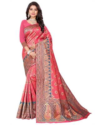 Women's Pink Traditional Banarasi Art Silk Zari work Saree 1