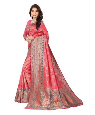 Women's Pink Traditional Banarasi Art Silk Zari work Saree 2
