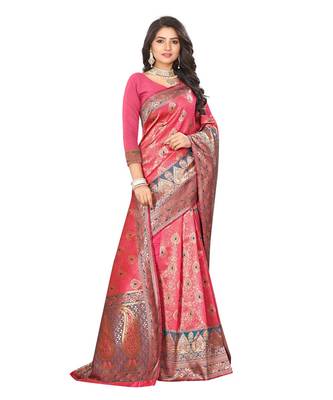 Women's Pink Traditional Banarasi Art Silk Zari work Saree 3