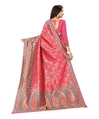 Women's Pink Traditional Banarasi Art Silk Zari work Saree 4
