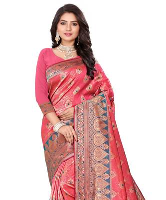 Women's Pink Traditional Banarasi Art Silk Zari work Saree 5