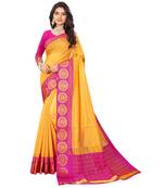 Women's Gold Checkered Chanderi Cotton Zari work Saree