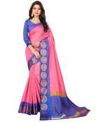 Women's Pink Checkered Chanderi Cotton Zari work Saree