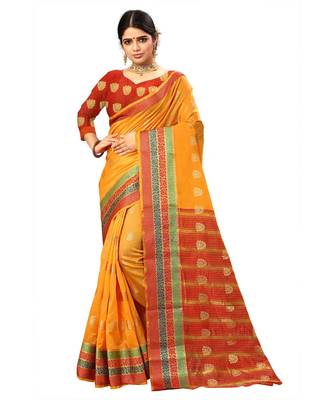Women's Gold Traditional Banarasi Art Silk Zari work Saree 1