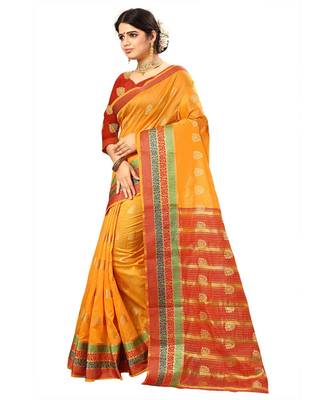 Women's Gold Traditional Banarasi Art Silk Zari work Saree 2