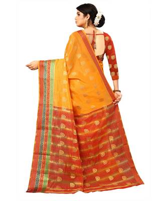 Women's Gold Traditional Banarasi Art Silk Zari work Saree 4