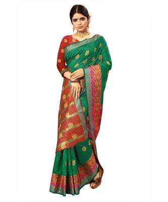 Women's Green Traditional Banarasi Art Silk Zari work Saree 3