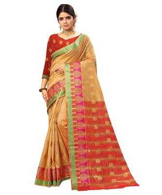Women's Beige Traditional Banarasi Art Silk Zari work Saree 1