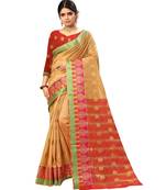 Women's Beige Traditional Banarasi Art Silk Zari work Saree