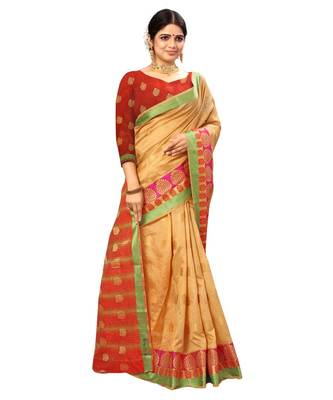 Women's Beige Traditional Banarasi Art Silk Zari work Saree 3