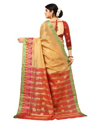 Women's Beige Traditional Banarasi Art Silk Zari work Saree 4