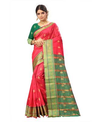 Women's Peach Traditional Banarasi Art Silk Zari work Saree 1