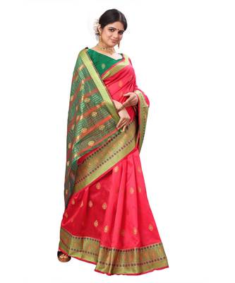 Women's Peach Traditional Banarasi Art Silk Zari work Saree 3