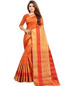 Women's Orange Polycotton Zari work Saree