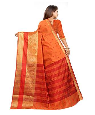 Women's Orange Polycotton Zari work Saree 5