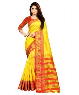 Women's Gold Banarasi Art Silk Zari work Saree 1