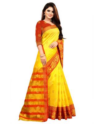 Women's Gold Banarasi Art Silk Zari work Saree 3
