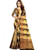 Women's Gold Checkered Banarasi Cotton Zari work Saree