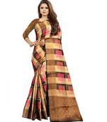 Women's Pink Checkered Banarasi Cotton Zari work Saree