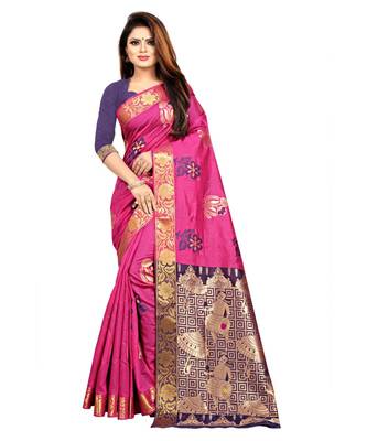 Women's Pink Kanjivaram Silk Zari work Saree 1