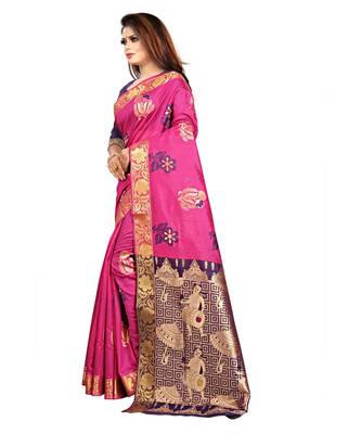 Women's Pink Kanjivaram Silk Zari work Saree 3