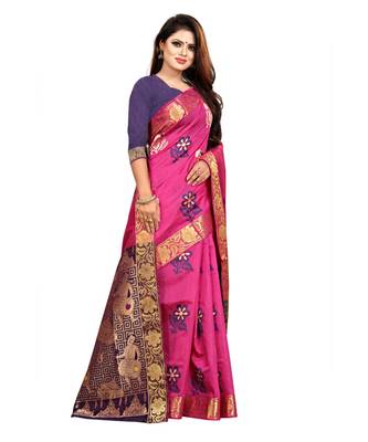 Women's Pink Kanjivaram Silk Zari work Saree 4